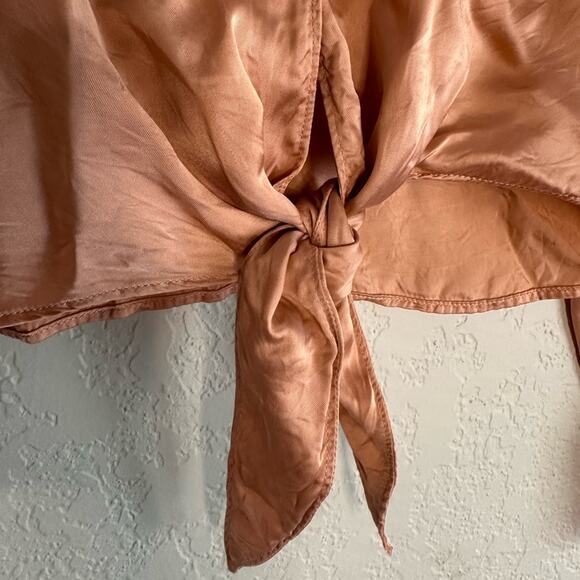 Wilfred Aritzia Orange Silky Front Tie Crop Blouse Top Small Minimalist Cupro - Picture 2 of 8